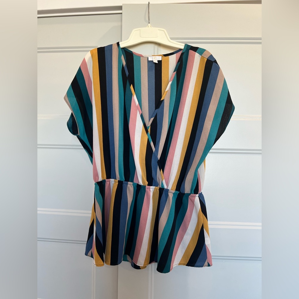 C Colorful Striped V-Neck Blouse